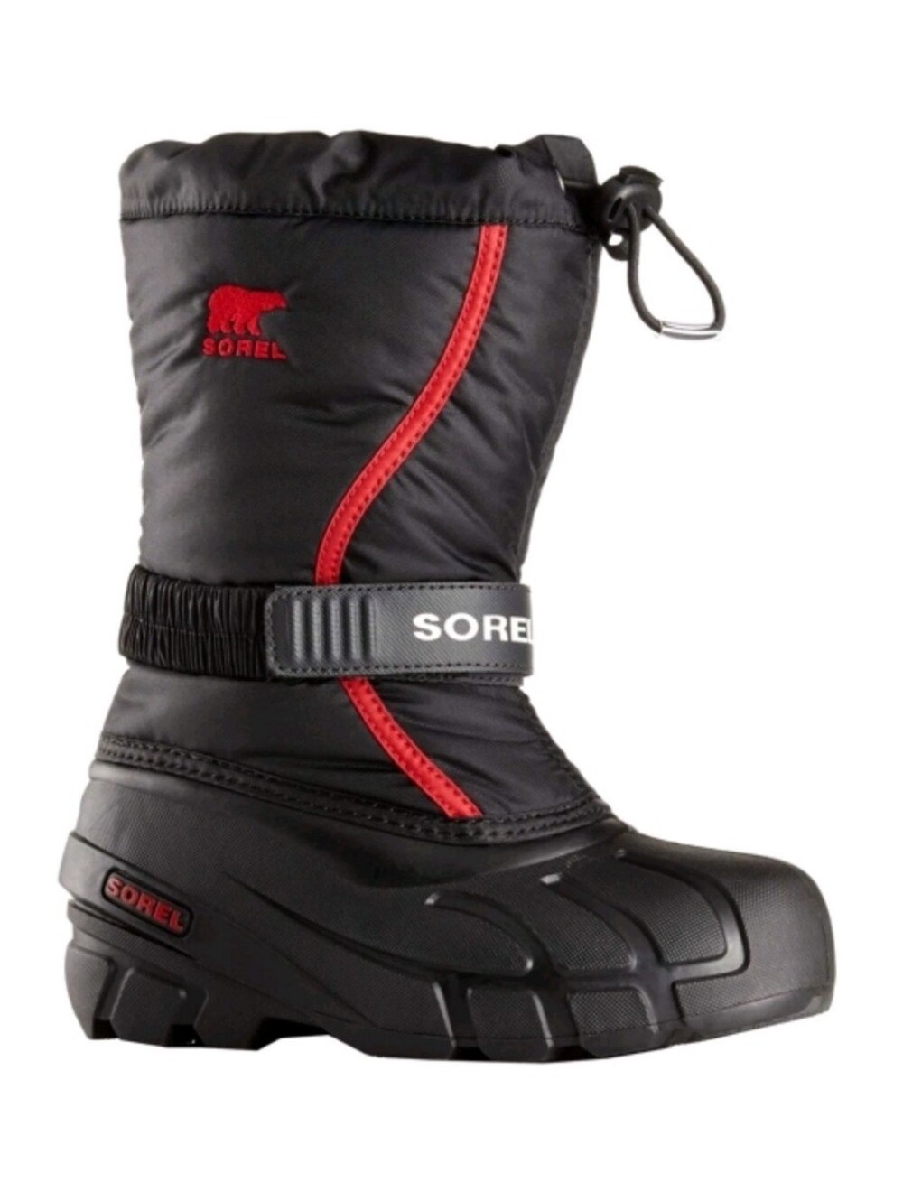 Sorel Youth Flurry Waterproof Winter Snow Boot Size 4 Big Kid Black Red